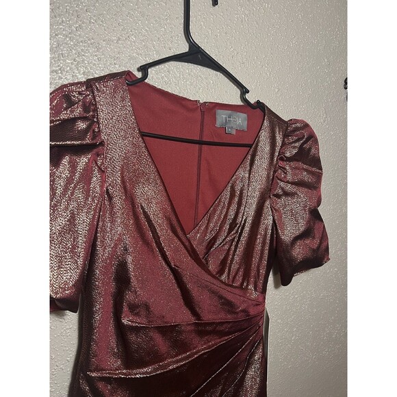 THEIA Mya Lurex Stretch jaquard v-neck midi dress with short sleeves Sz 6 - Picture 6 of 16